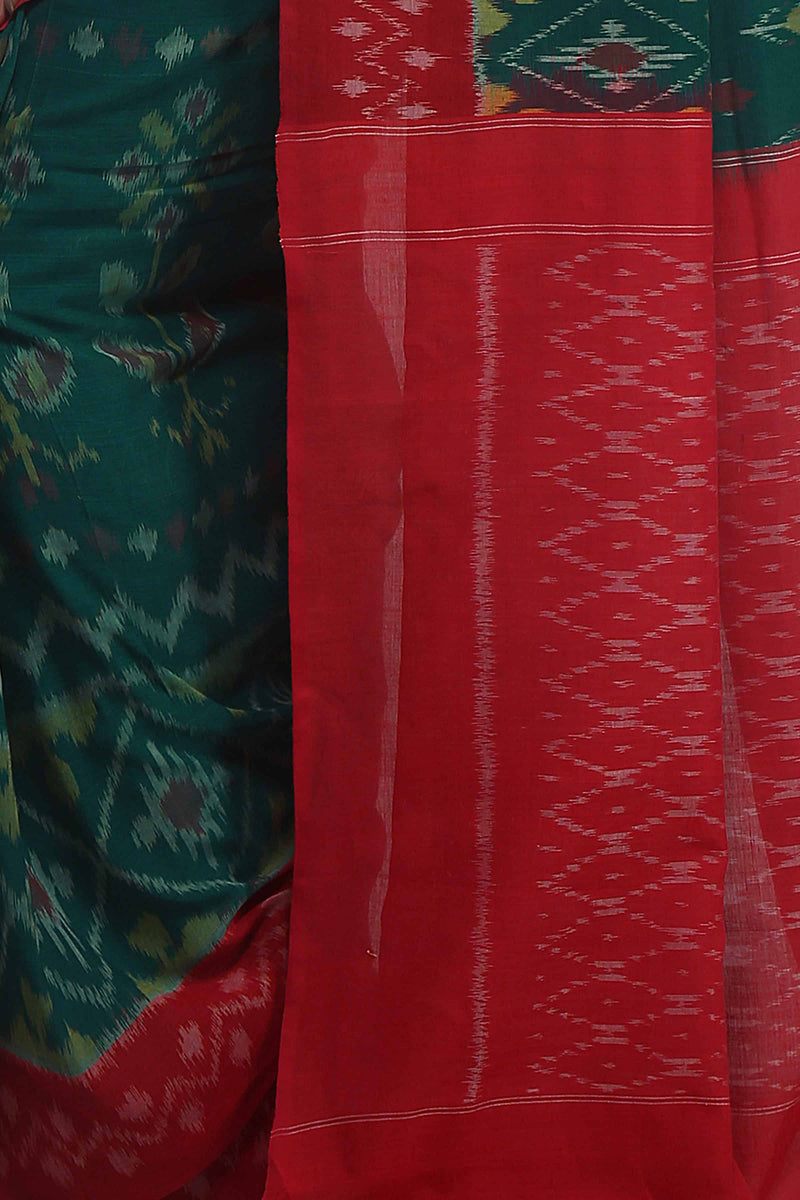 Green handwoven Pochampally Ikat cotton saree