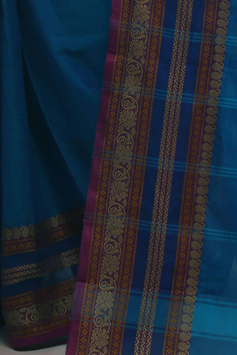 Blue Handloom Mangalgiri Cotton Saree