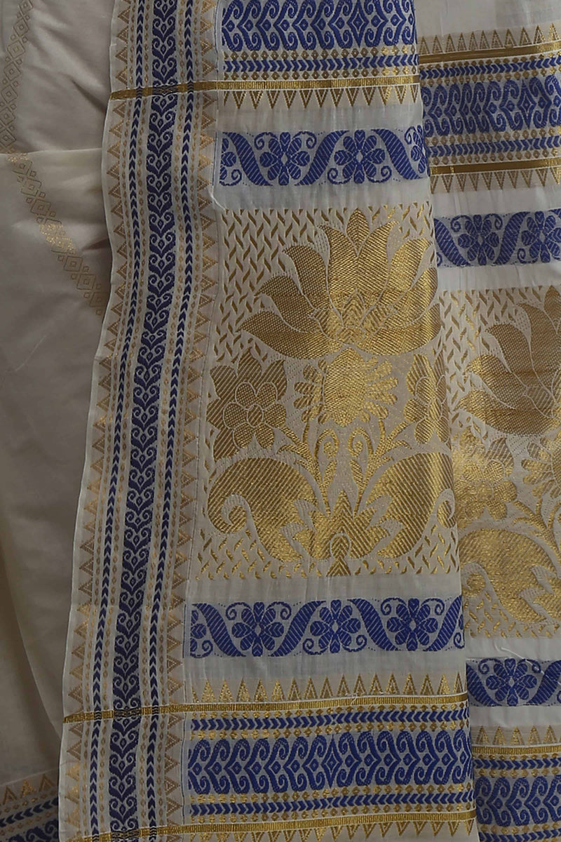 Kerala Kasavu Cotton Saree With Zari Border