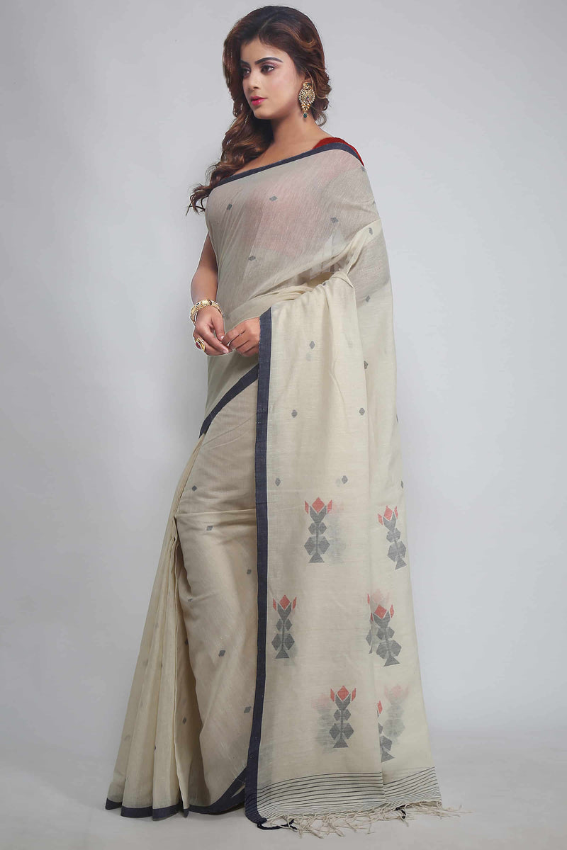 Off-White Bengal Handloom Cotton Saree