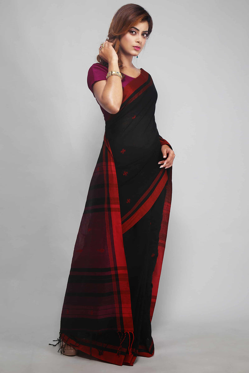 Black Bengal Handloom Cotton Saree