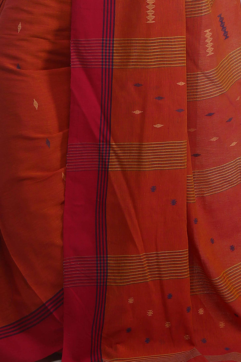 Rust Bengal Handloom Cotton Saree